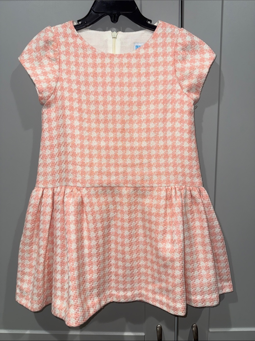 Luli & Me Pink and White Houndstooth Fit-and-Flare Dress